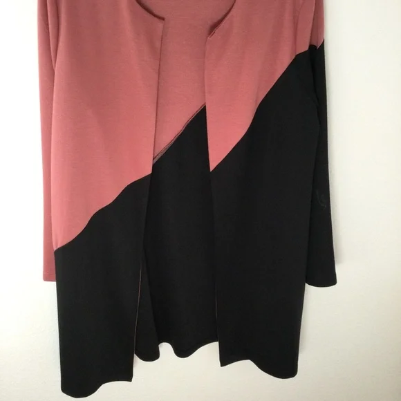 Slinky Brand Dusty Rose & Black Cardigan Sweater Jacket Blazer Chic Size Large - Picture 2 of 6